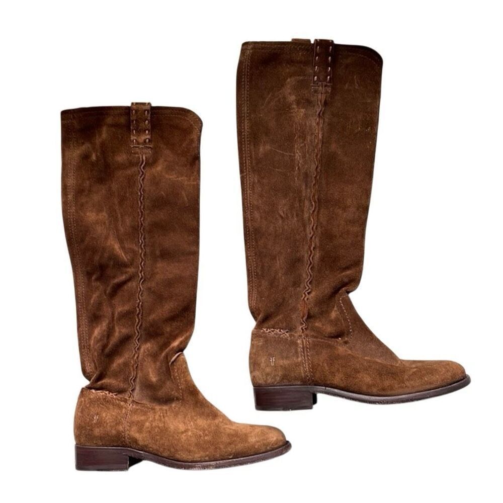 Frye Womens Cara Suede Boot 5.5B Wood Tall Artisan Stitch Western Ranch SINGLE